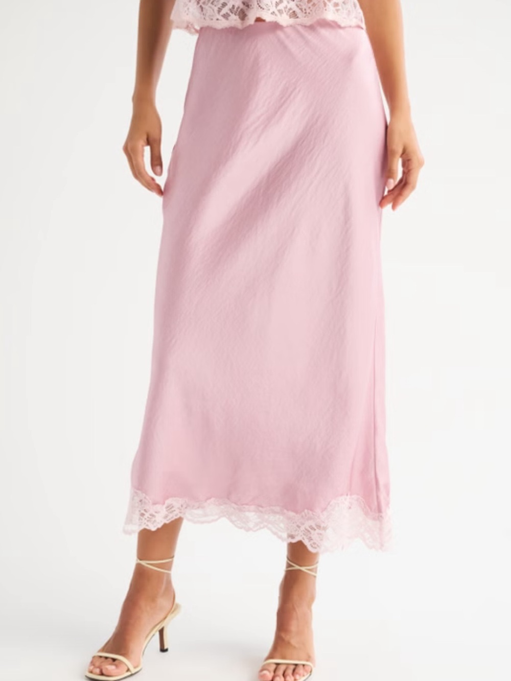 NWT Abercrombie & Fitch High Rise Satin Lace Trim Maxi Skirt M